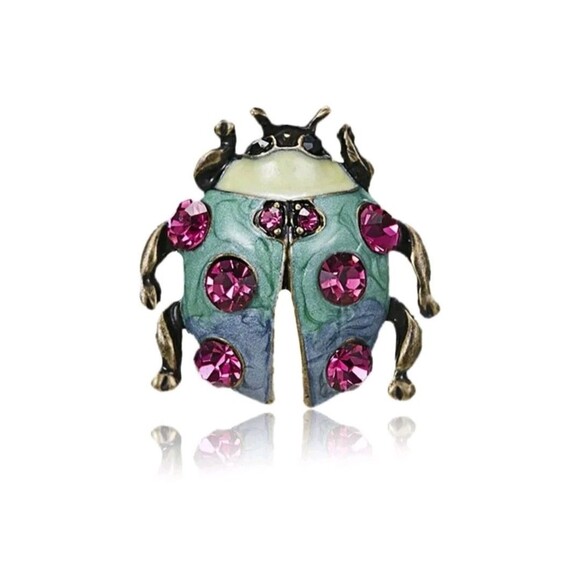 Fashion Enamel Crystal Insect Brooch Pin Beatle Blue & Pink Bug Jewelry Gift - Picture 7 of 7